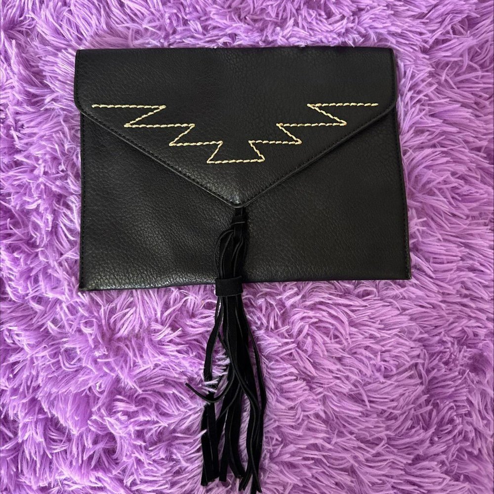 BLACK LEATHER TASSEL CLUTCH‎ BAG